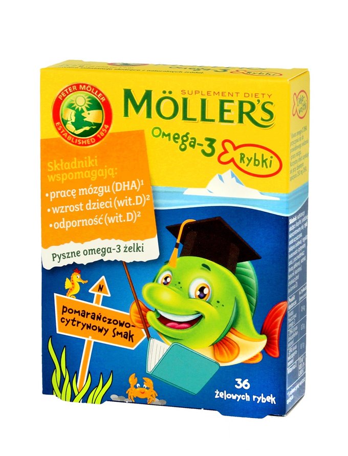 MOLLER'S Omega-3 Rybki Suplement diety dla dzieci - smak pomarańczowo-cytrynowy 1op.-36szt